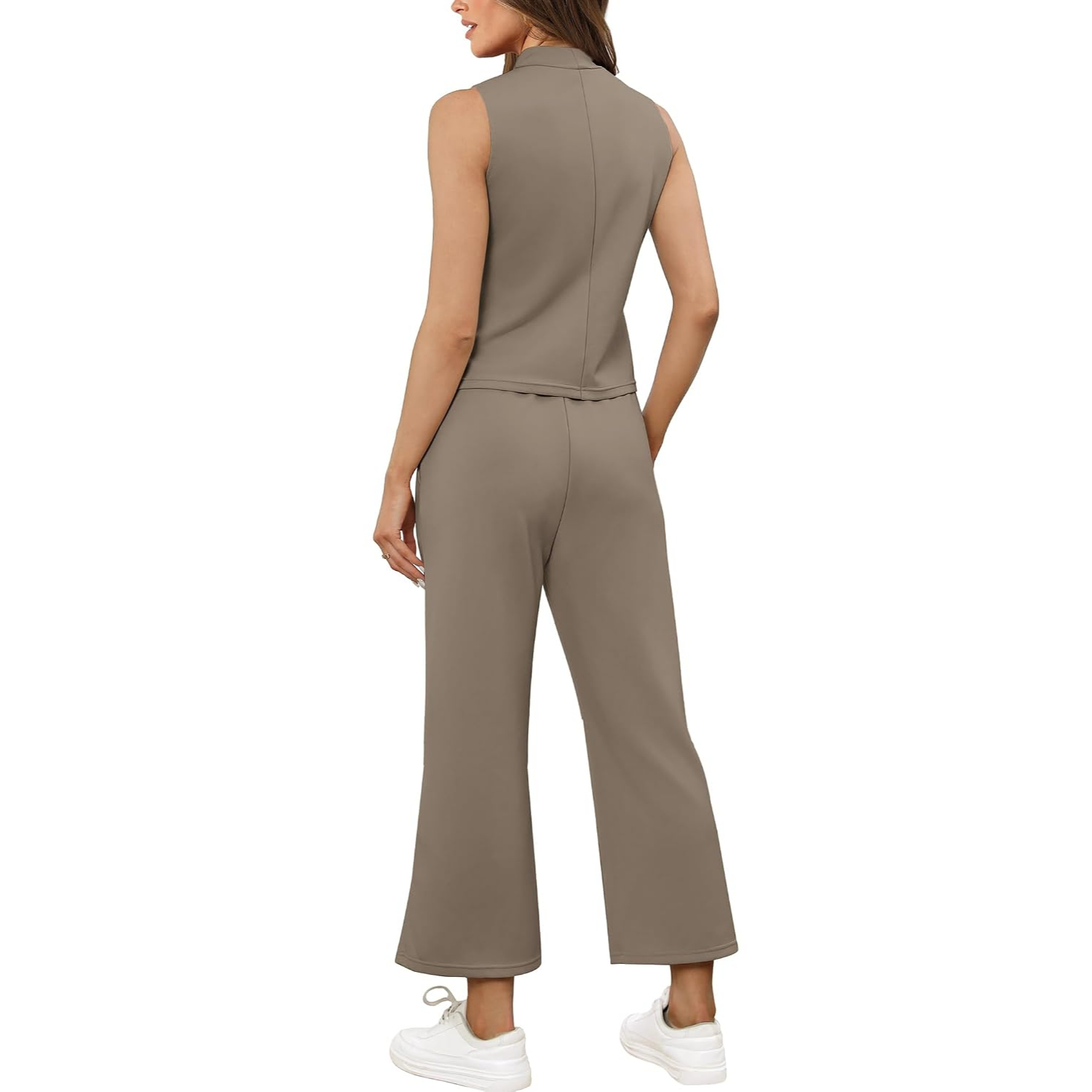 2 Pieces Mock Top And Wide Crop Pants Lounge Set For Women