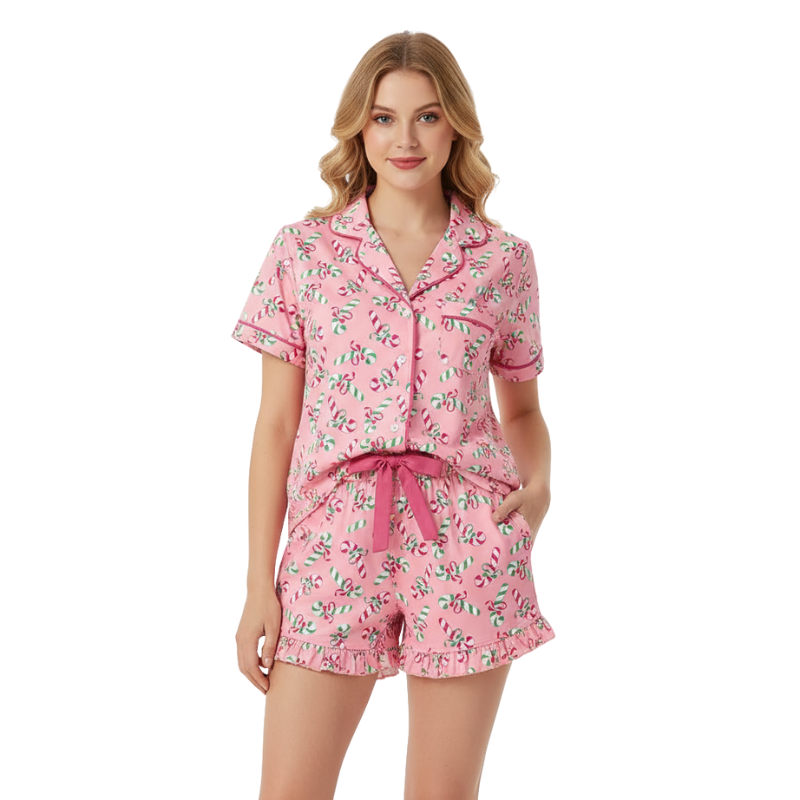 Candy Print Short Sleeve Pajama Set For Women
