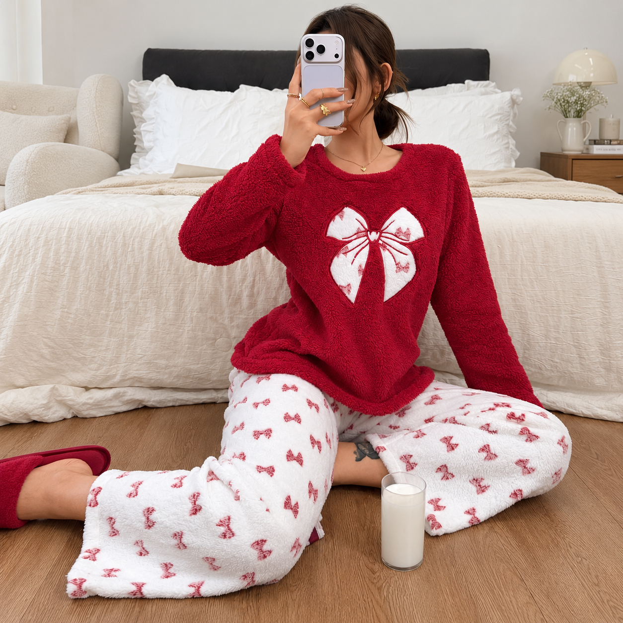 Cozy Fluffy Long Sleeve Pajama Set For Women