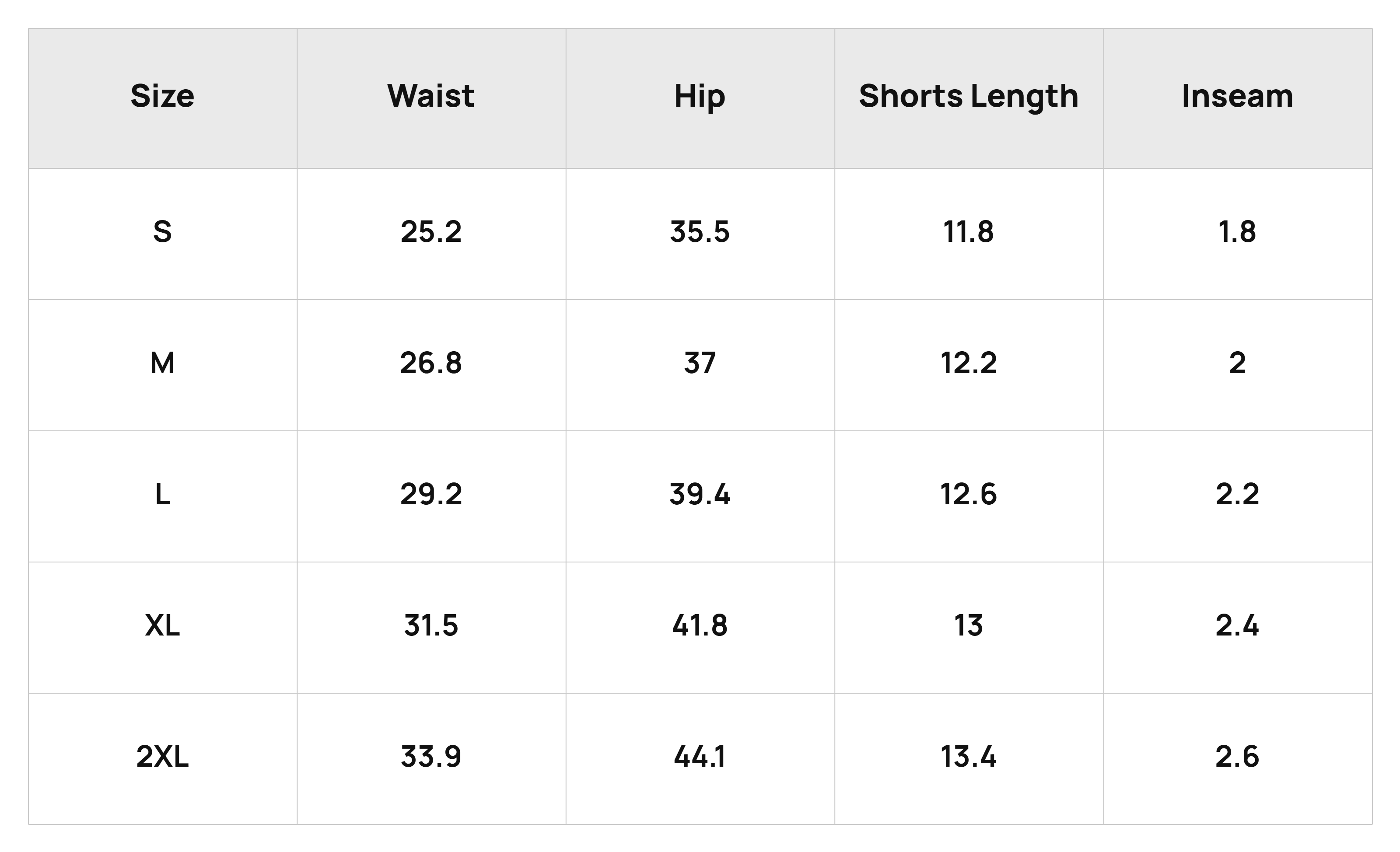 Size Chart Bottoms Product Size Chart