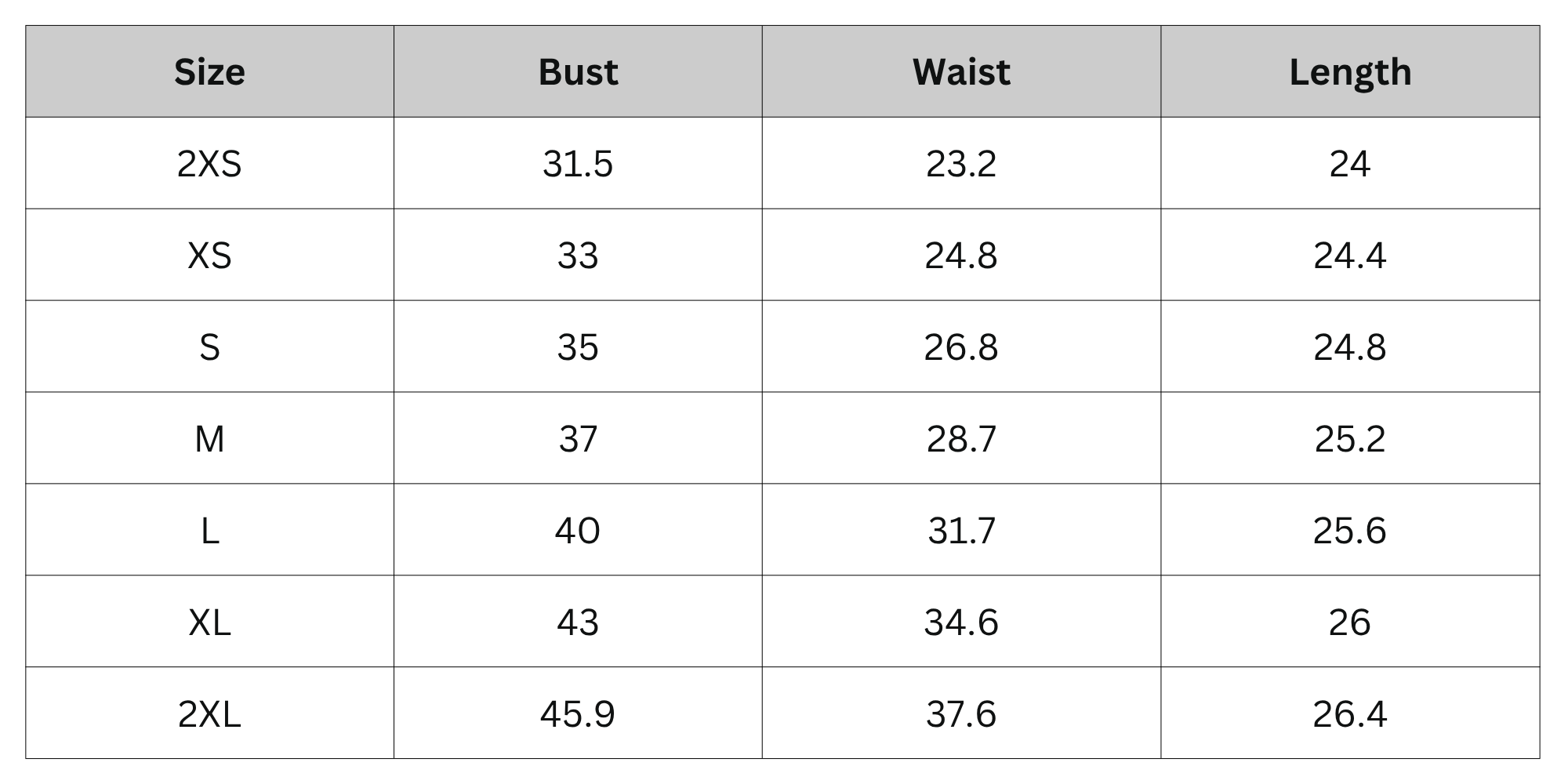 Size Chart