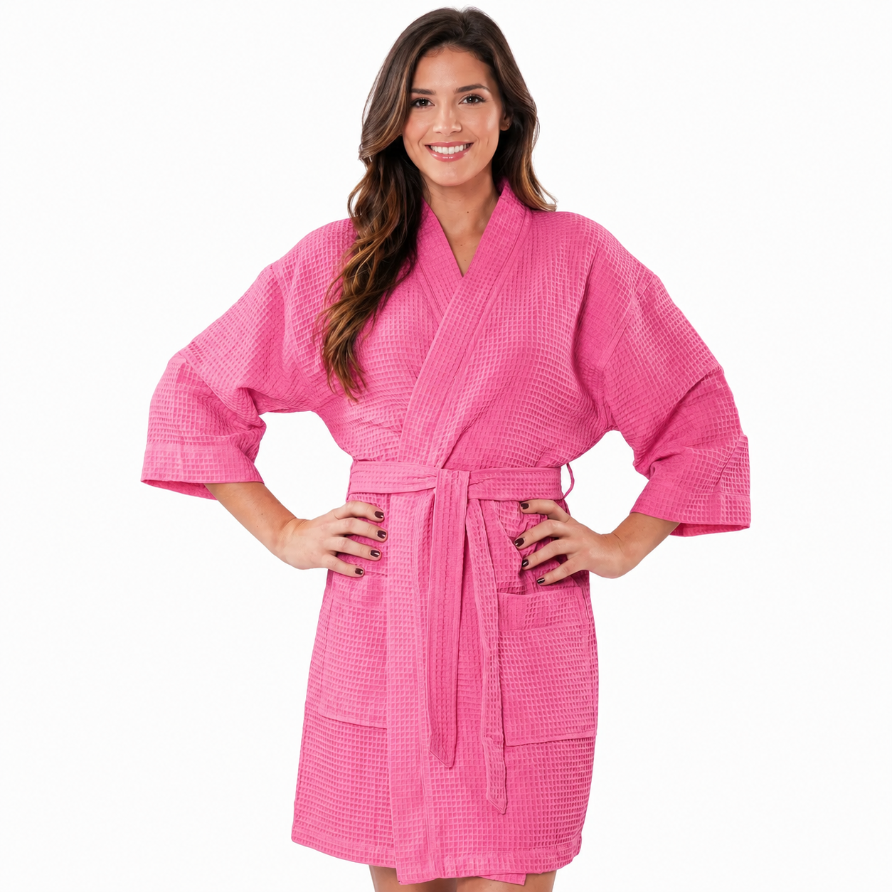 Lightweight Short Kimono Bathrobe With Tie Belt Closure