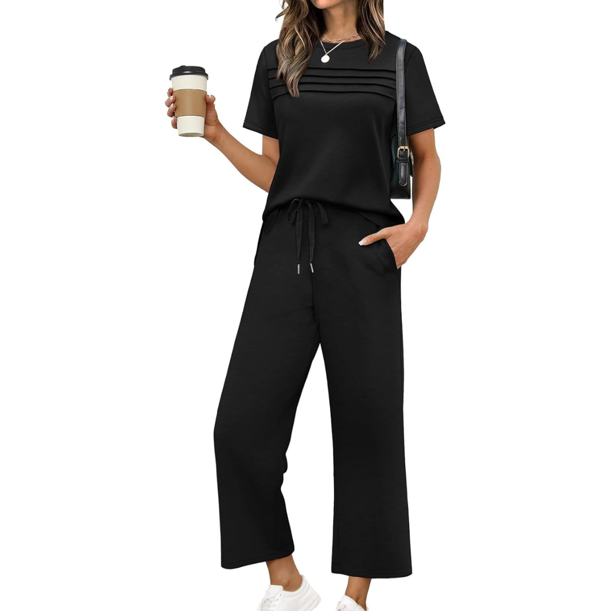 Two Piece Travel Set with Wide Length Pants For Women