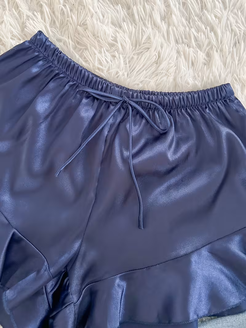 womens   v neck pajama set comfortable   polyester 4pcs sleepwear with tie waist and drawstring shorts   autumn and winter autumn winter sleepwear stylish sleepwear polyester fabric   2