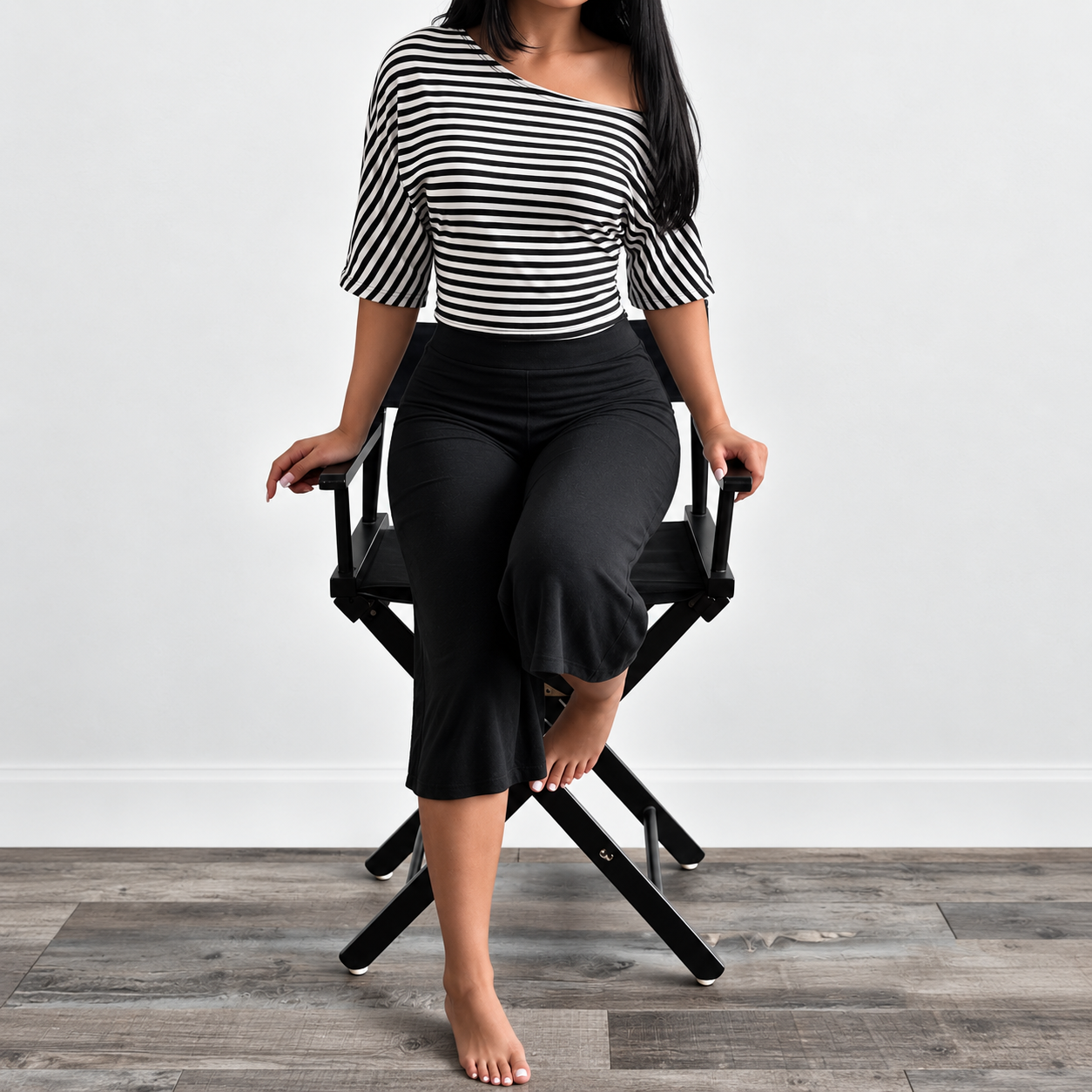 Asymmetrical Cropped T Shirt and Wide Cut Capri Pants 2 Piece Casual Set for Women