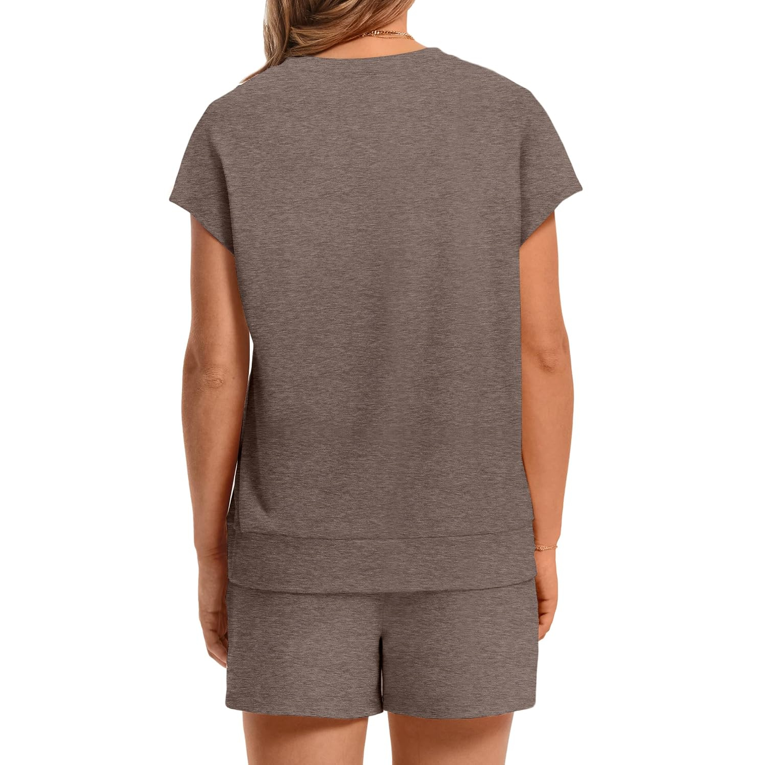 2 Pieces Cap Sleeve Top And Drawstring Shorts Set For Women