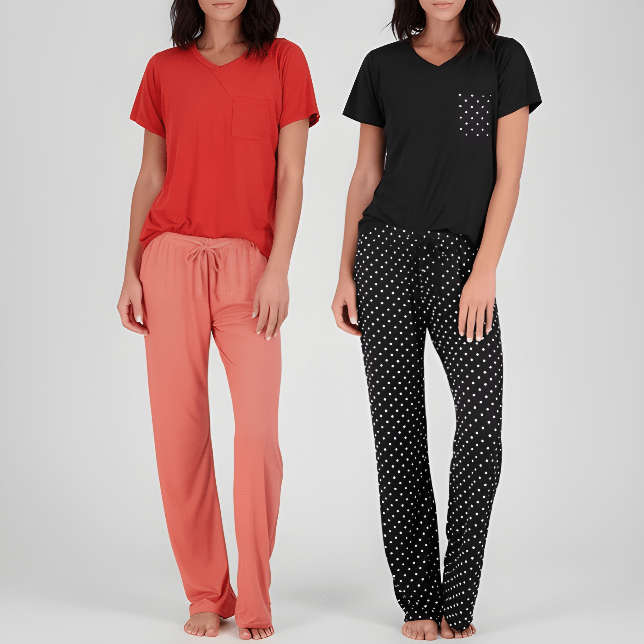 Women Pack Of 2  Short Sleeve With Pocket Pajama Set