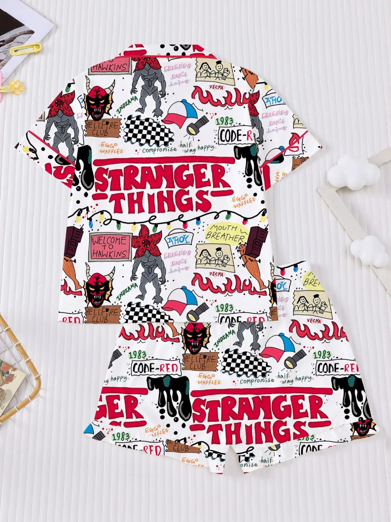 2 Pieces Short Sleeve Cartoon Graphic Loungewear Set for Women