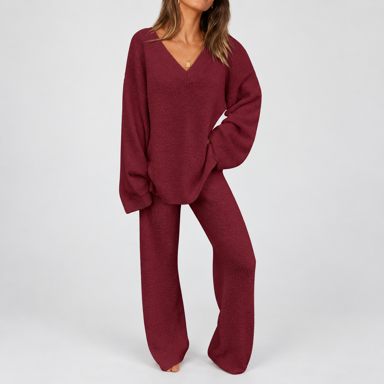 2 Piece Set Collar Tops Pants Loungewear Pajama For Women