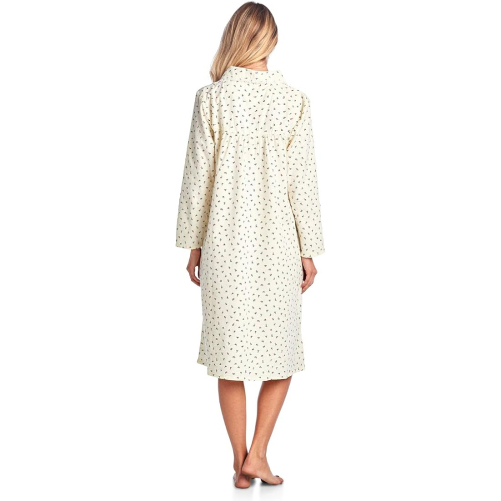 Long Sleeve Flannel Nightgown For Women With Floral Design