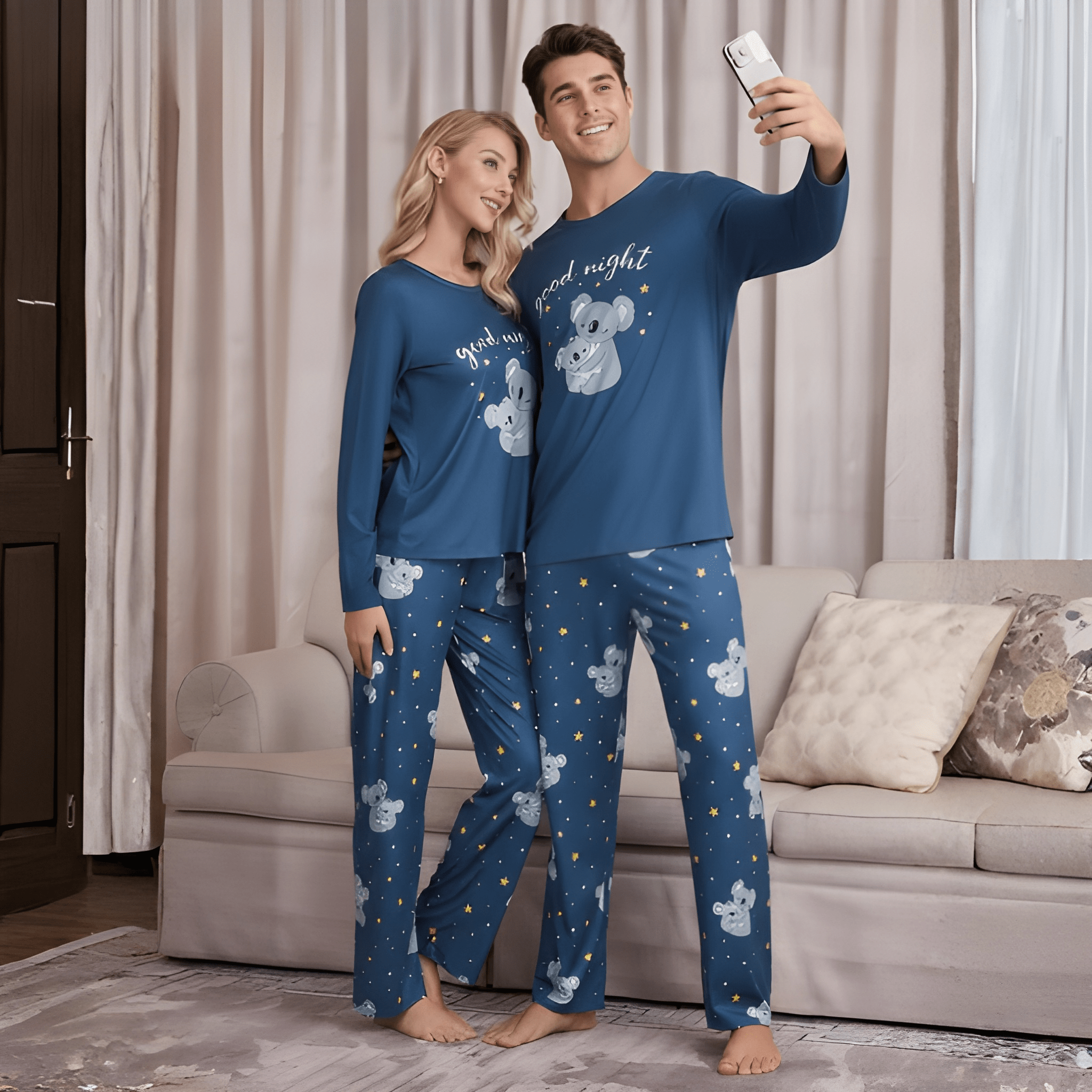 MEN/WOMEN Couple's Homewear Pajama Set, Spring and Autumn Kni