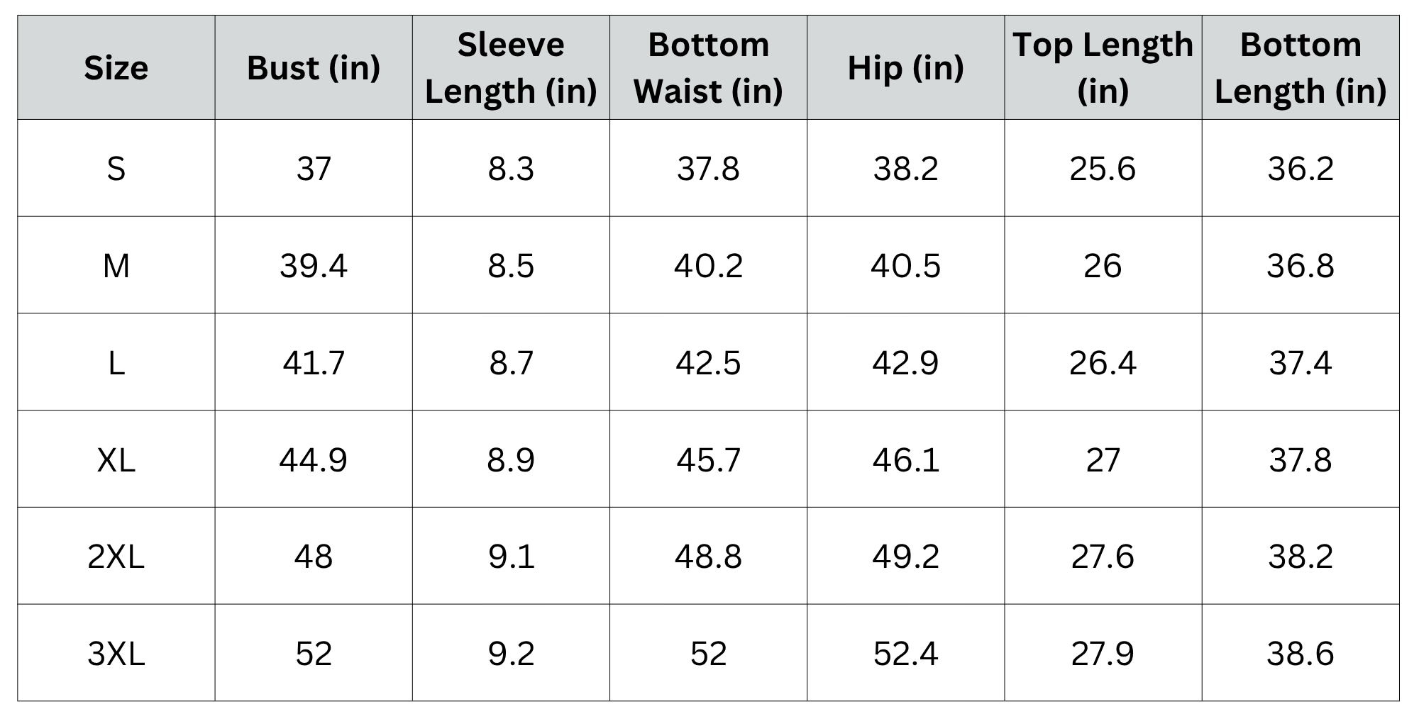 Size Chart