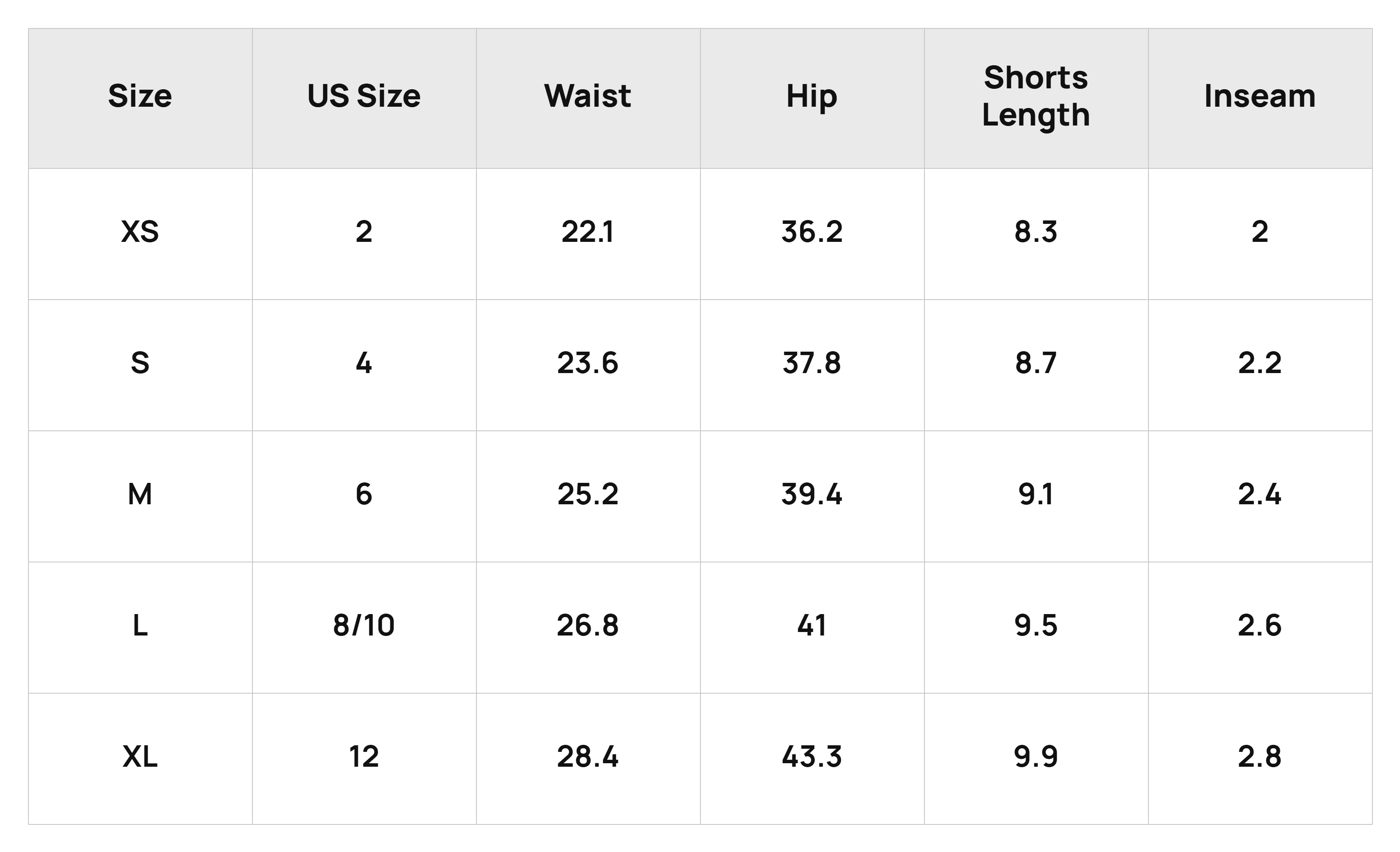 Size Chart Bottoms Product Size Chart