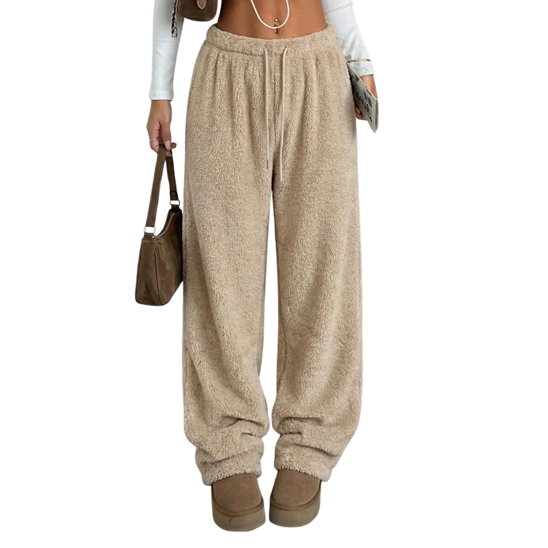 Fuzzy Plush Pajama Pants With Drawstring