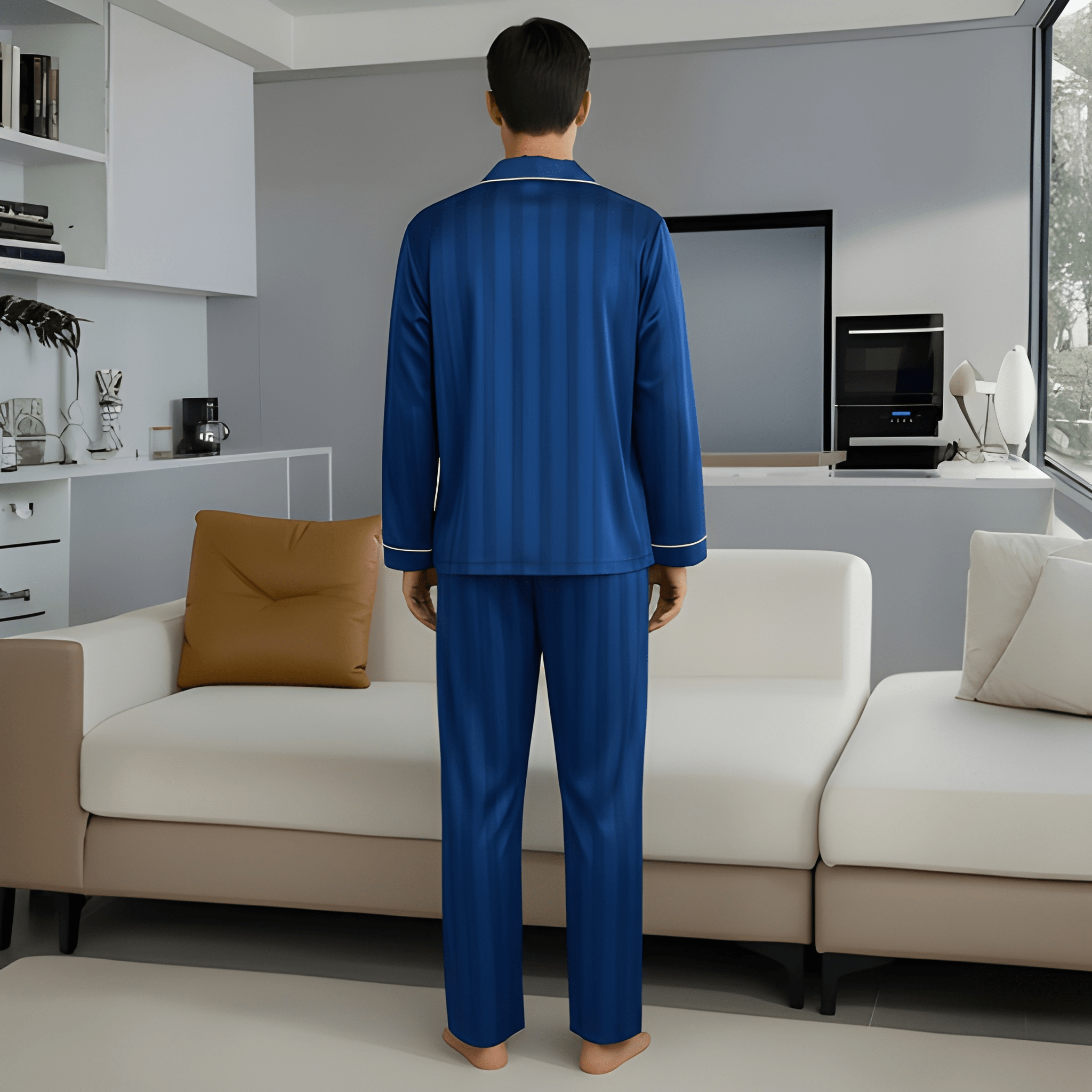 Two Piece Striped Embroidered Matching Pajama Set For Couple