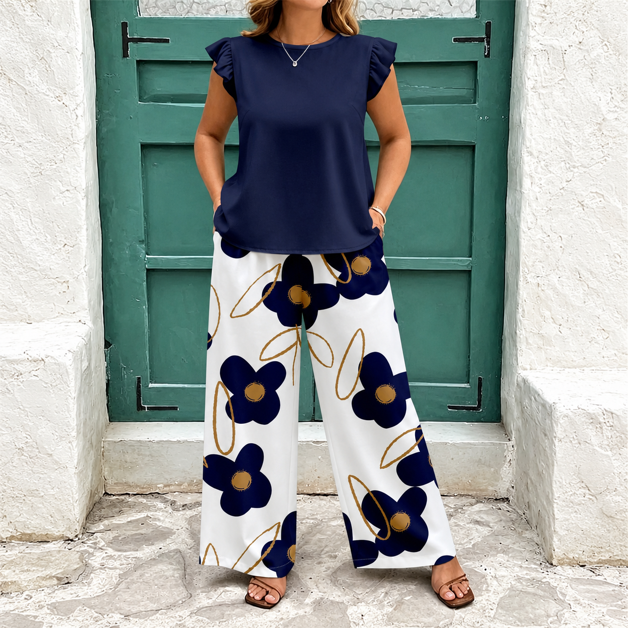 Plus Size Printed 2 Piece Casual Vacation Set for Women