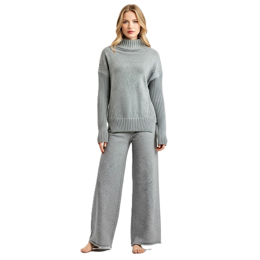 High Collar Knit Sweater Pants Set