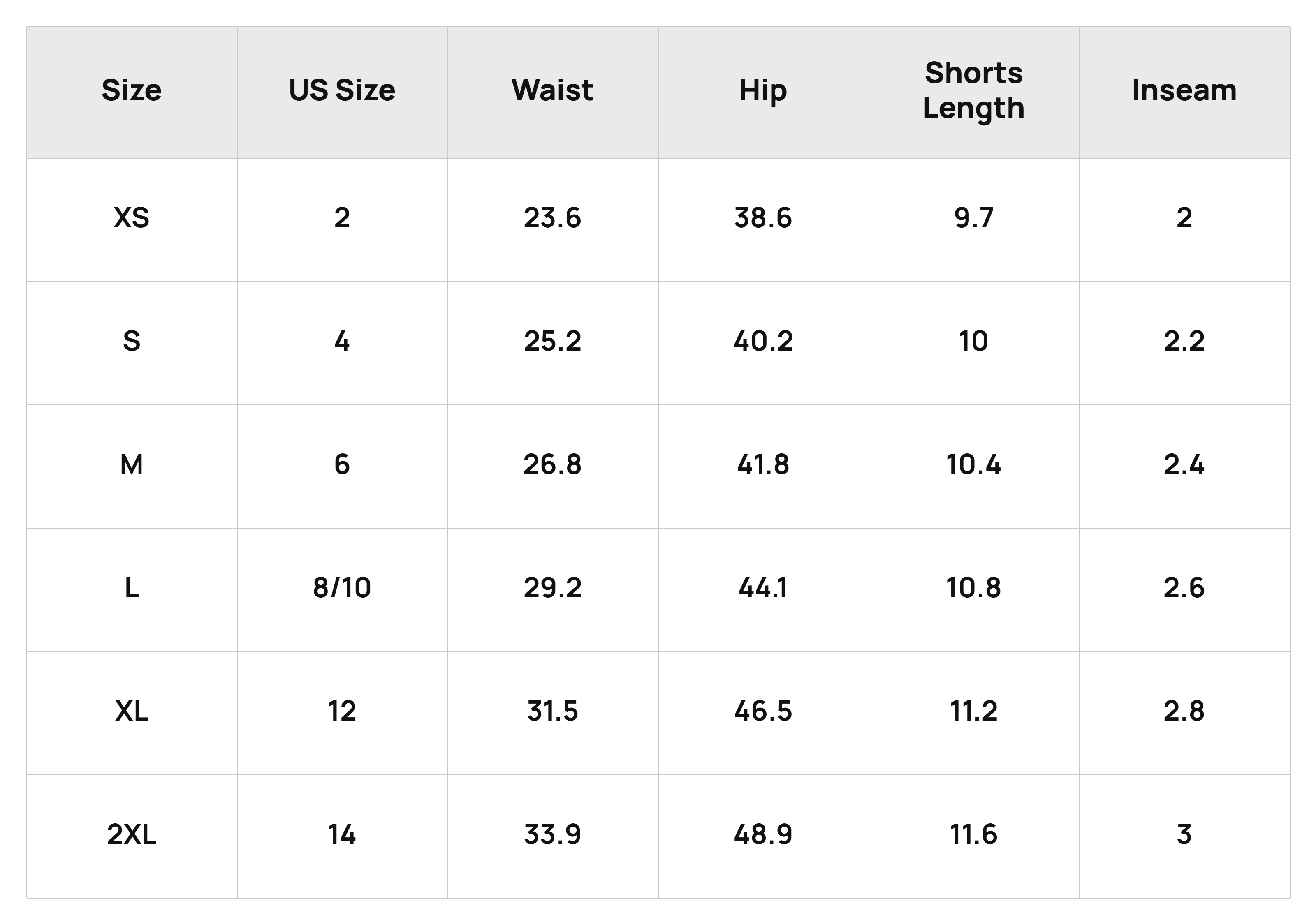 Size Chart Bottoms Product Size Chart