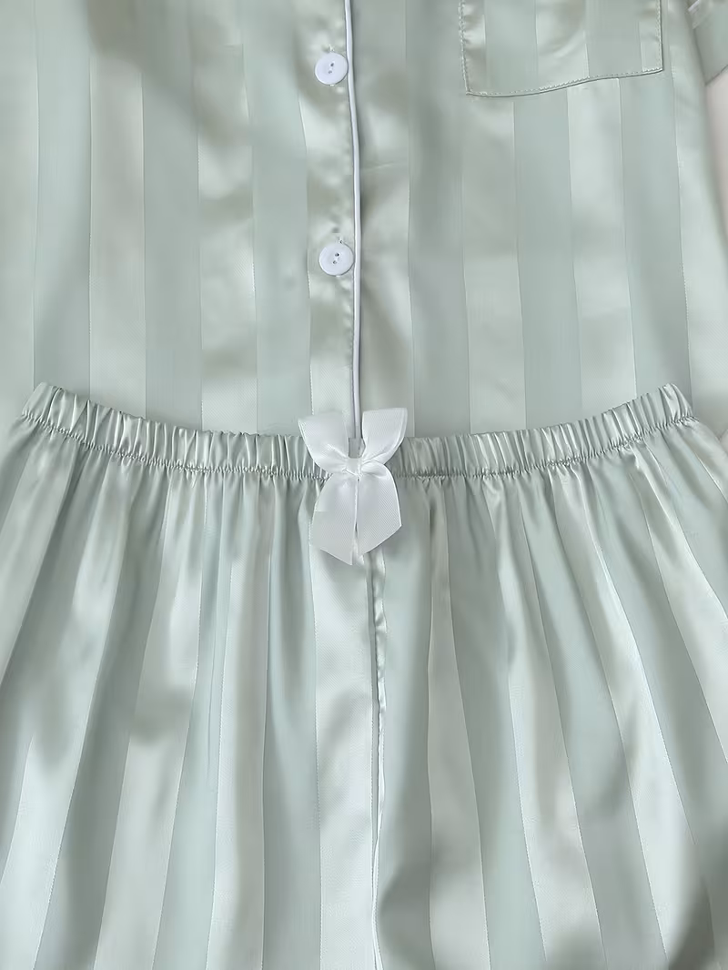 2 sets womens striped satin casual pajama set short sleeve buttons lapel top shorts comfortable relaxed fit multicolor two 2