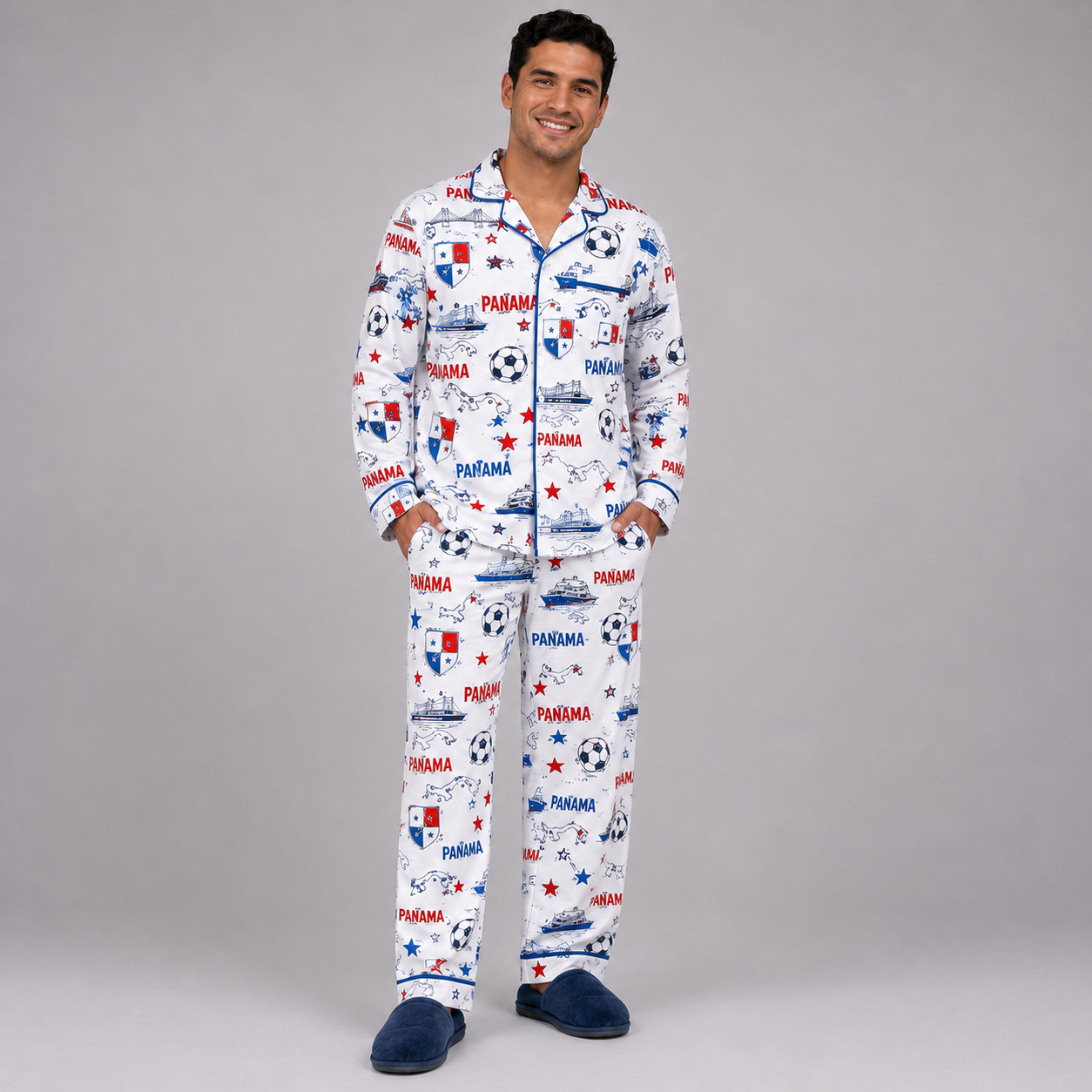 World Cup 2026 Panama Football Themed All Over Printed Matching Pajama Set