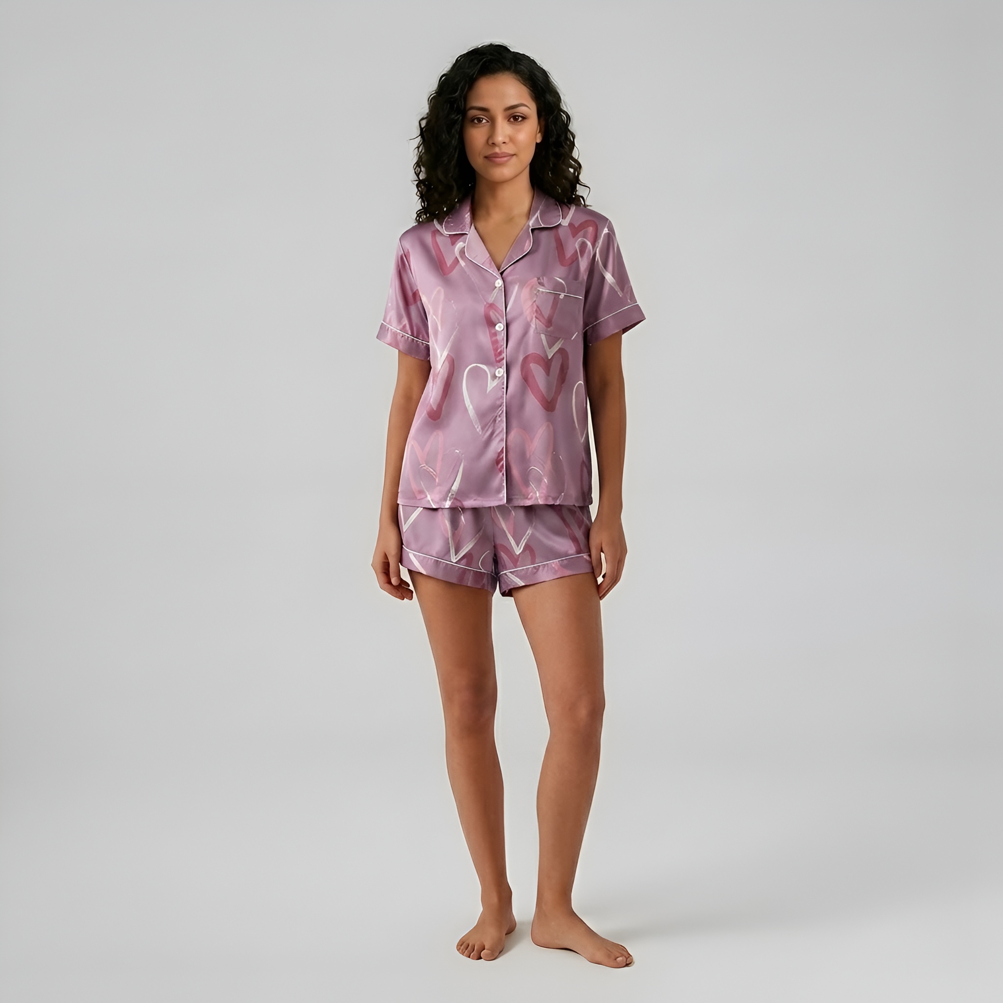 Women Button Front Matching Pajama Set