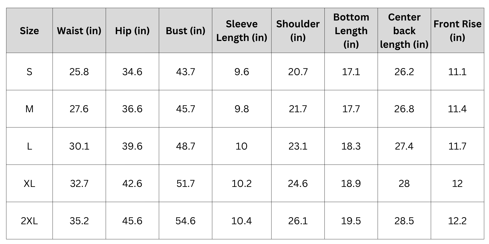 Size Chart