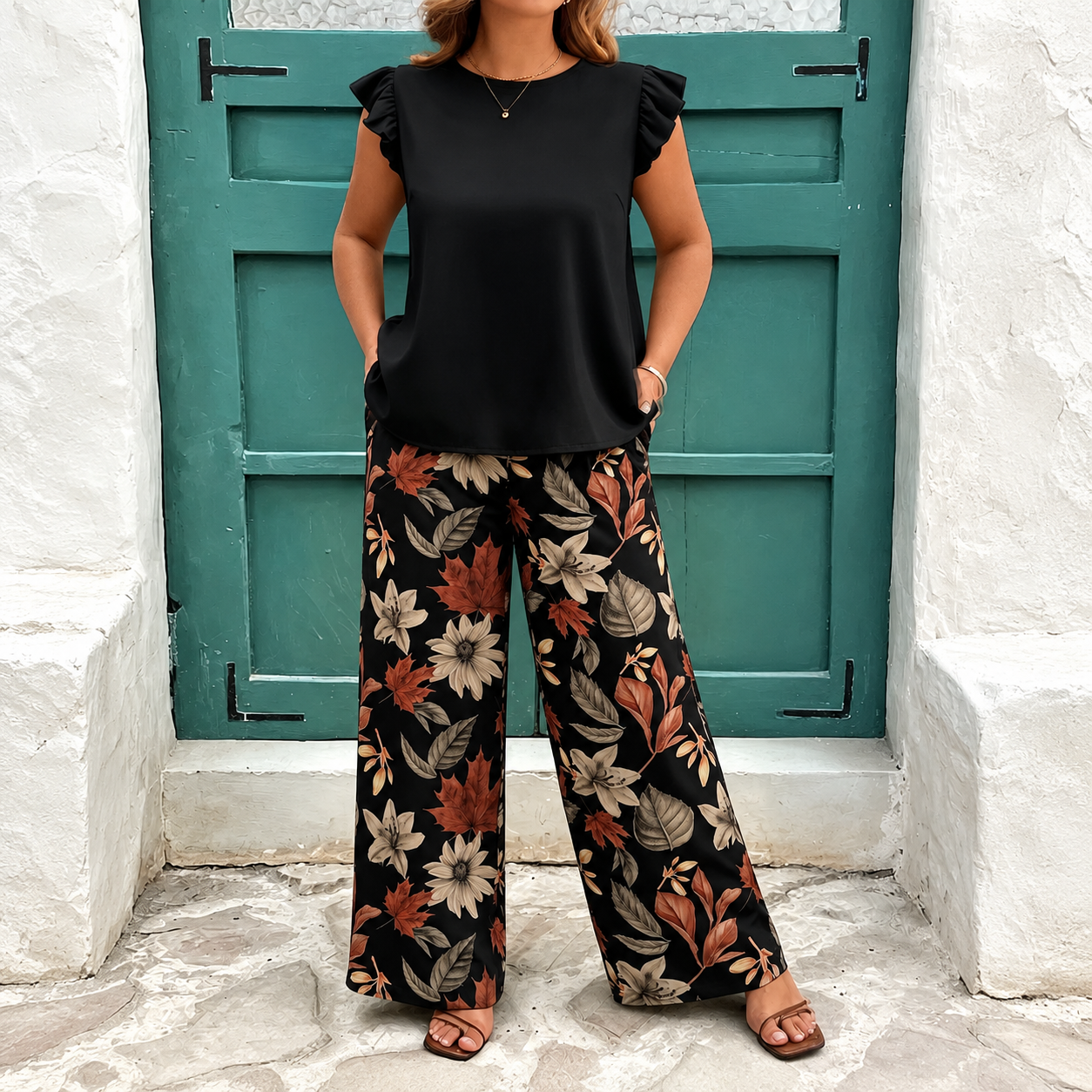 Plus Size Printed 2 Piece Casual Vacation Set for Women