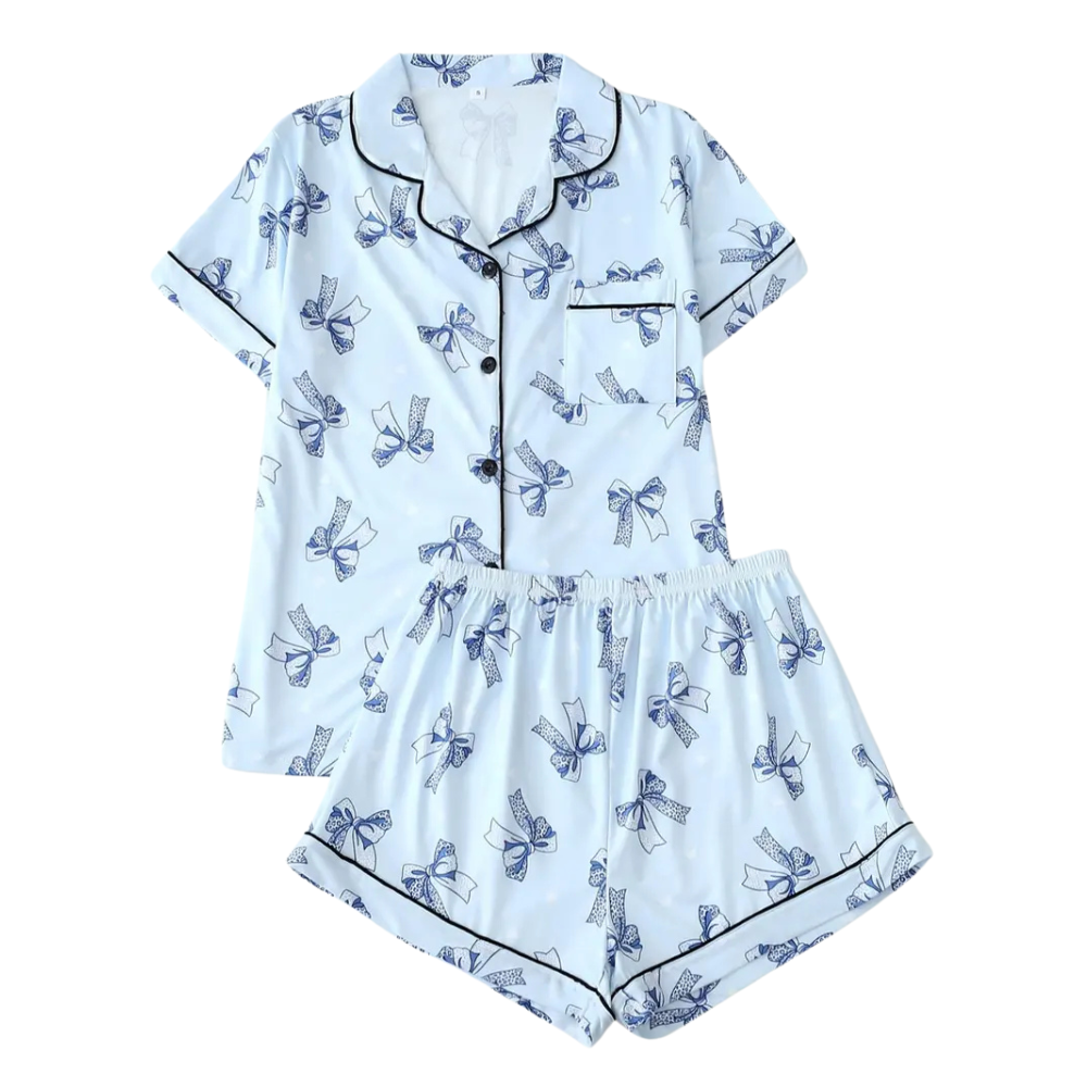 Printed Button Front Shirt And Shorts Pajama Lounge Set For Women