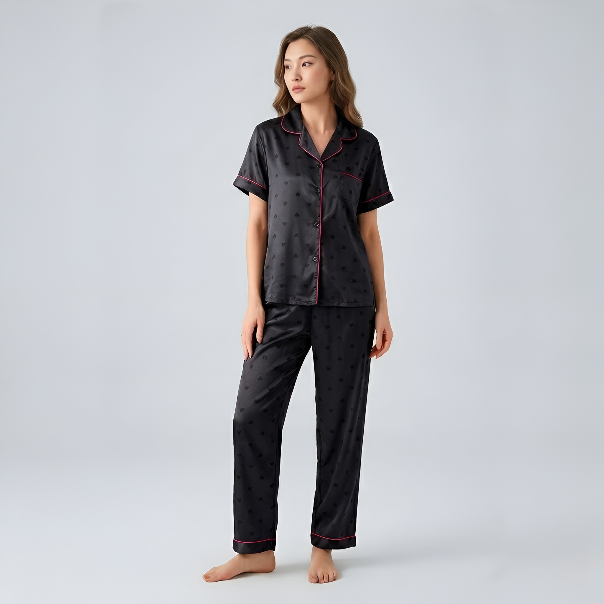 Women Button Front Short Sleeve Matching Pajama Set