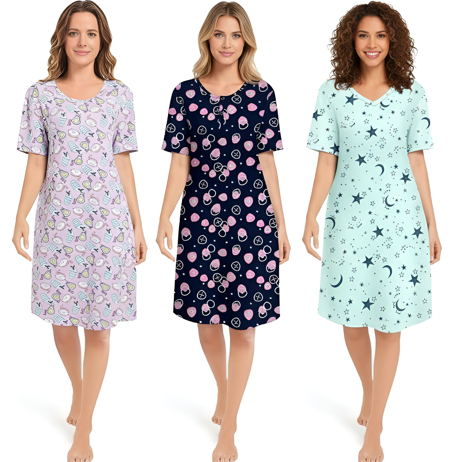 Pack Of 3 Short Sleeve Nightgowns For Women
