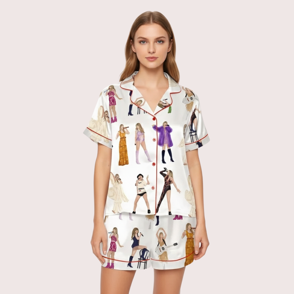 Concert Fan Print Women Comfy Satin Pajama Set
