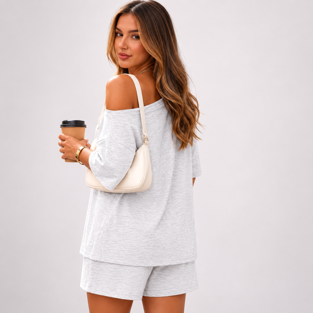 2 Pieces Oversized Lounge Vacation Tshirt And Shorts Set For Women 