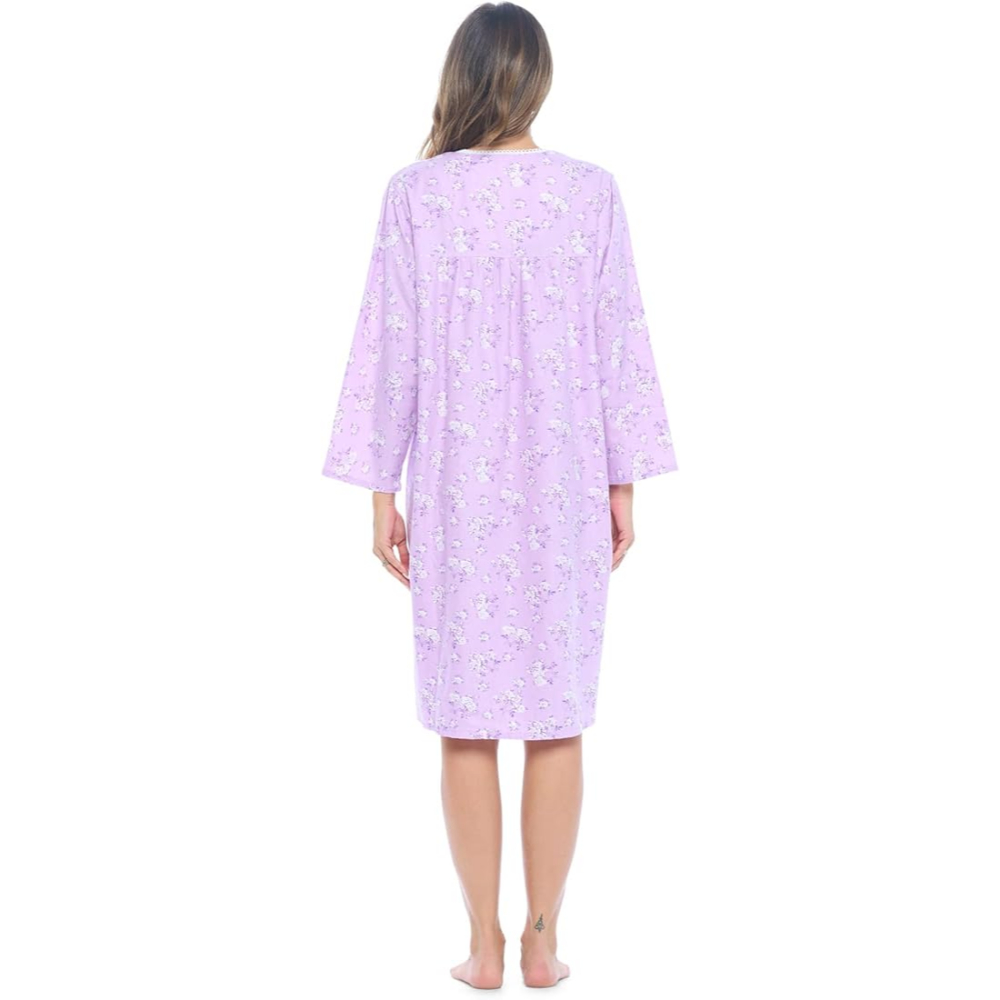 Long Sleeve Flannel Nightgown For Women With Floral Design