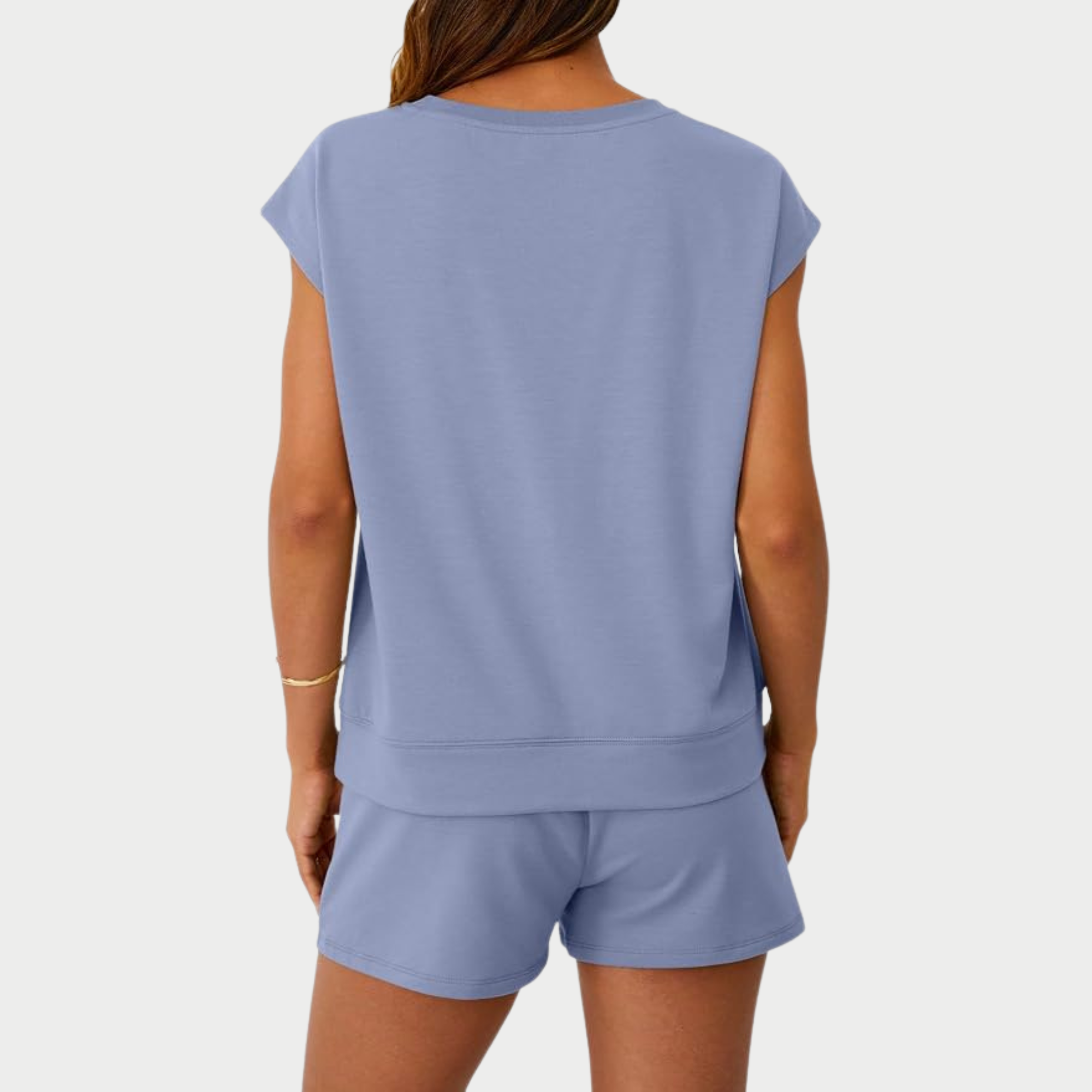 Two Piece Cap Sleeve Drawstring Short Set For Women