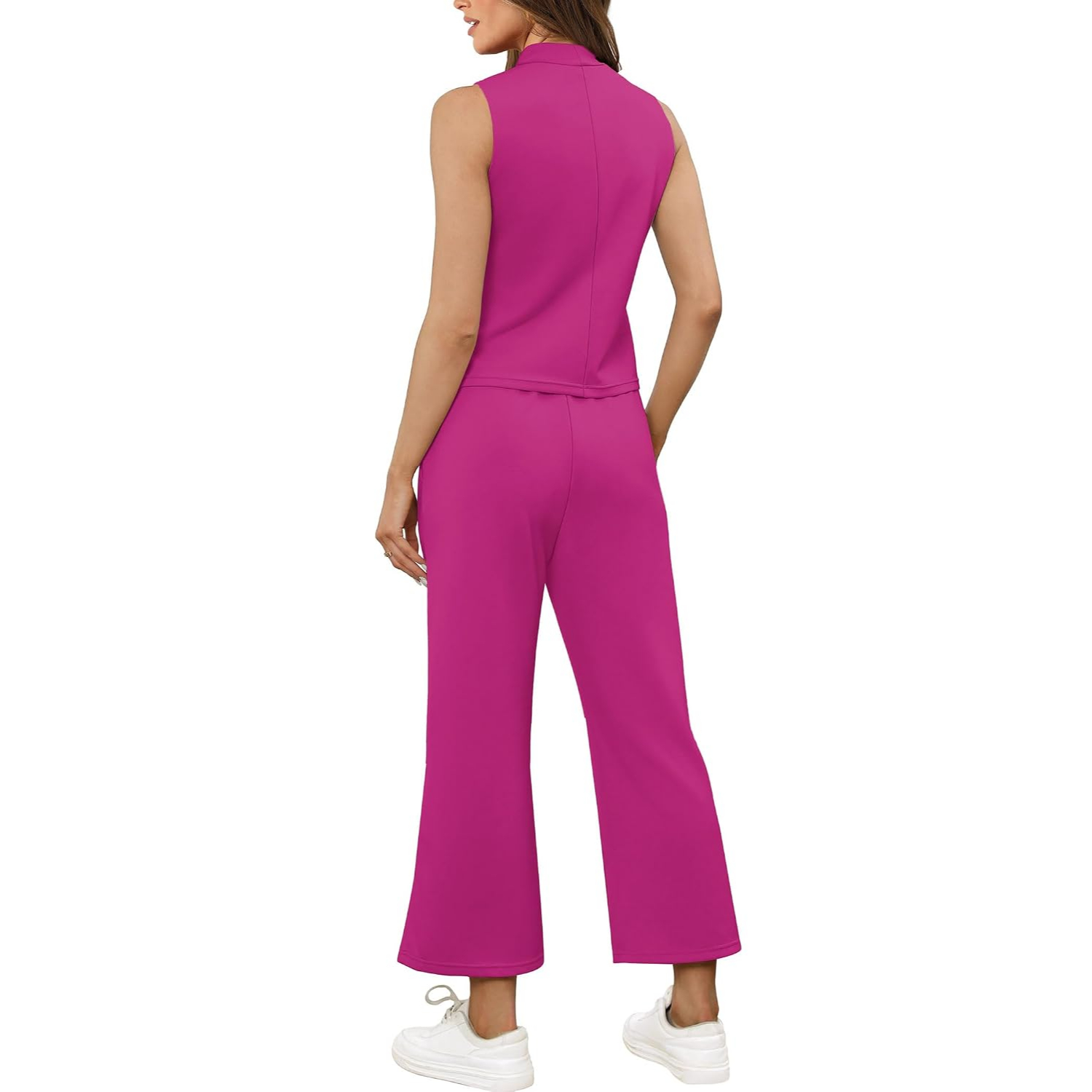 2 Pieces Mock Top And Wide Crop Pants Lounge Set For Women