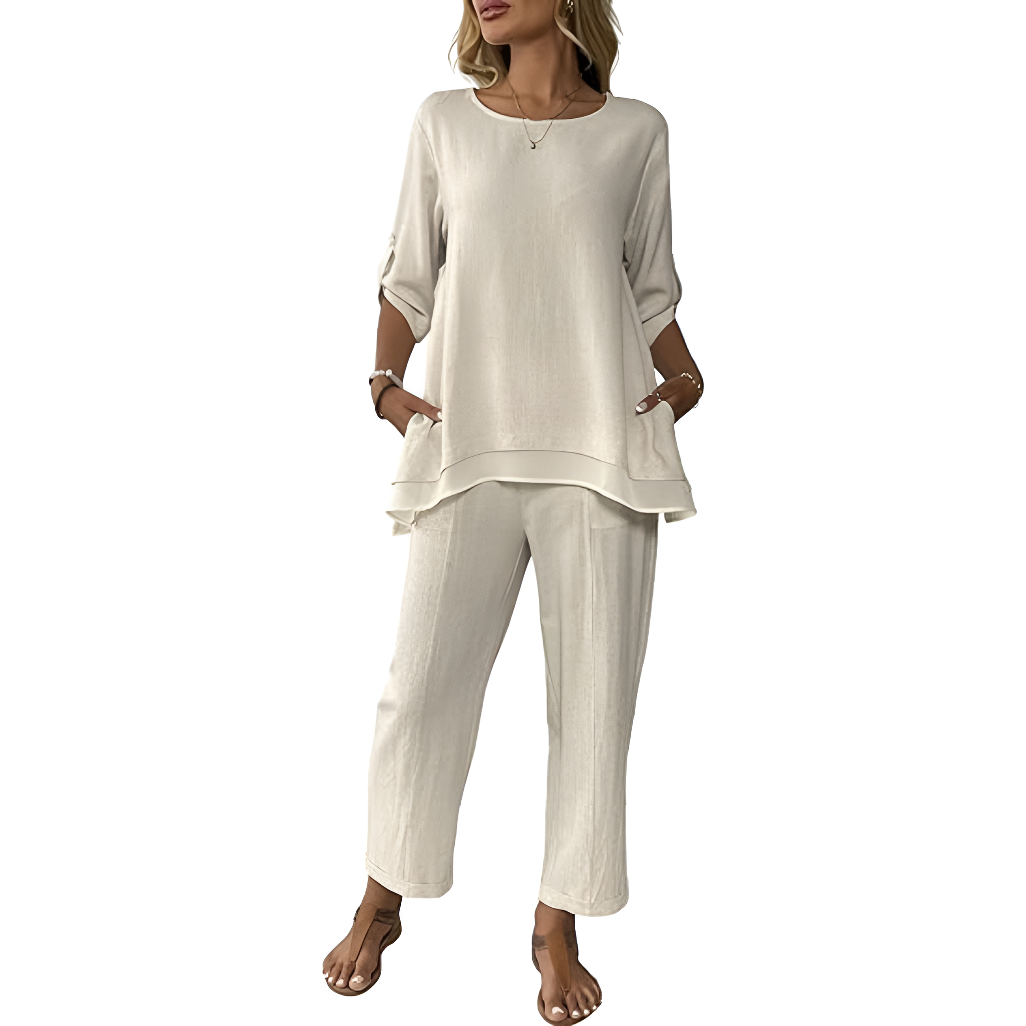 2 Piece Of Wide Rolled Sleeves Outfit Set For Women
