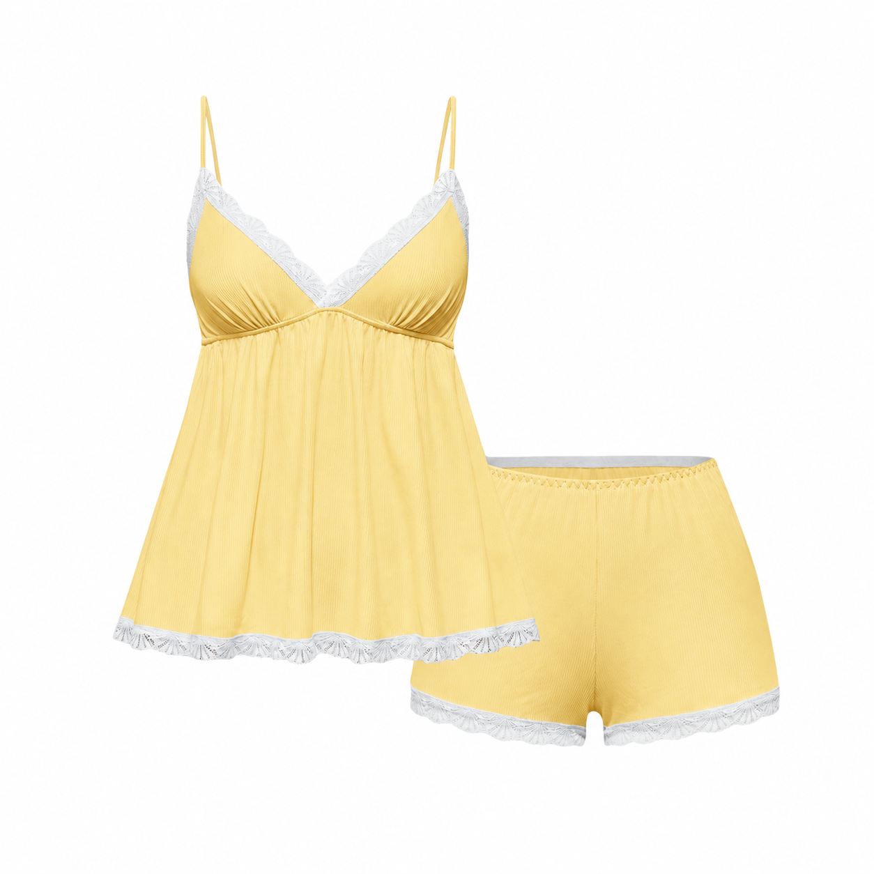 Ribbed Lace Camisole and Shorts 2 Piece Pajama Set for Women