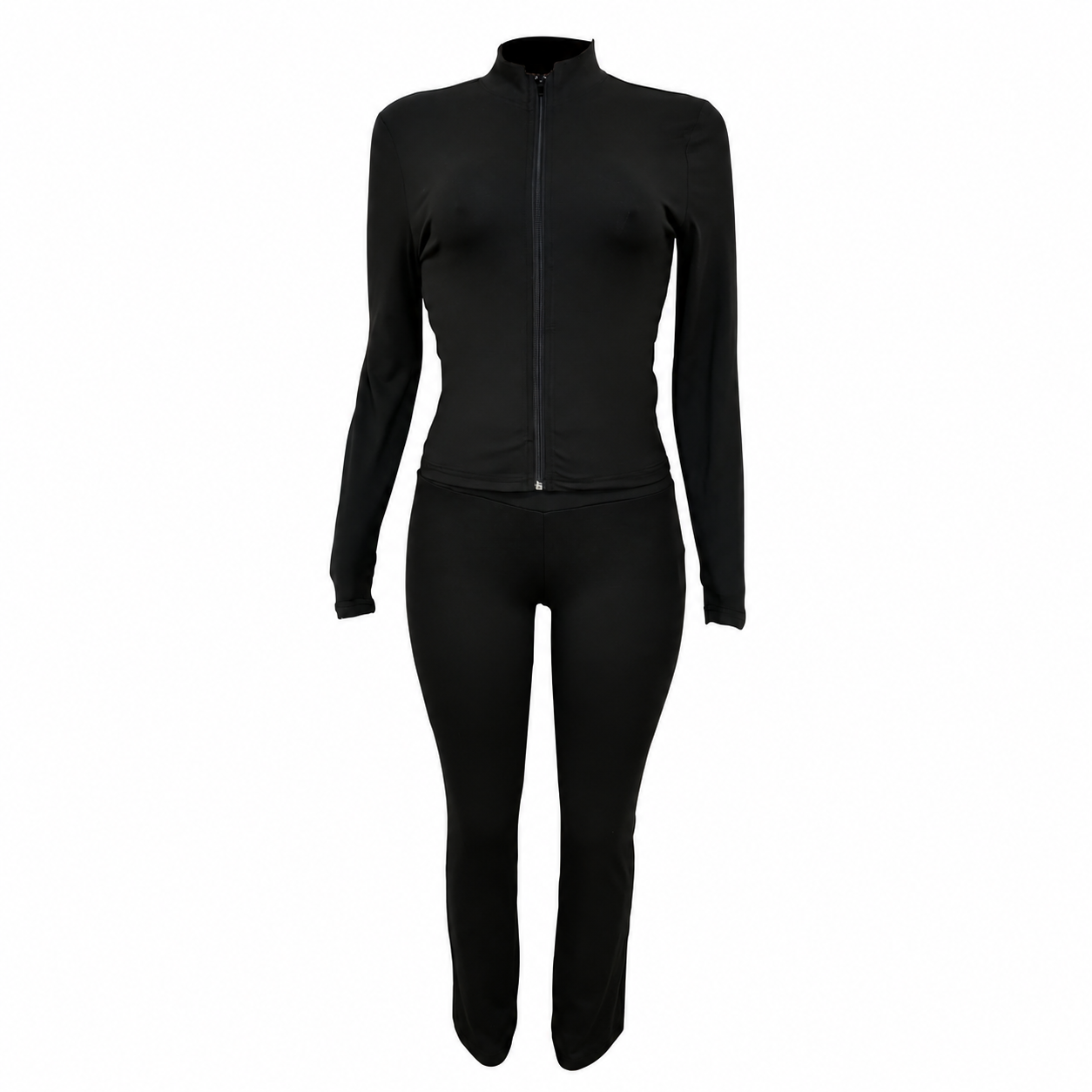 Zip Up Fitted Cardigan Top and Wide Cut Pants 2 Piece Set for Women