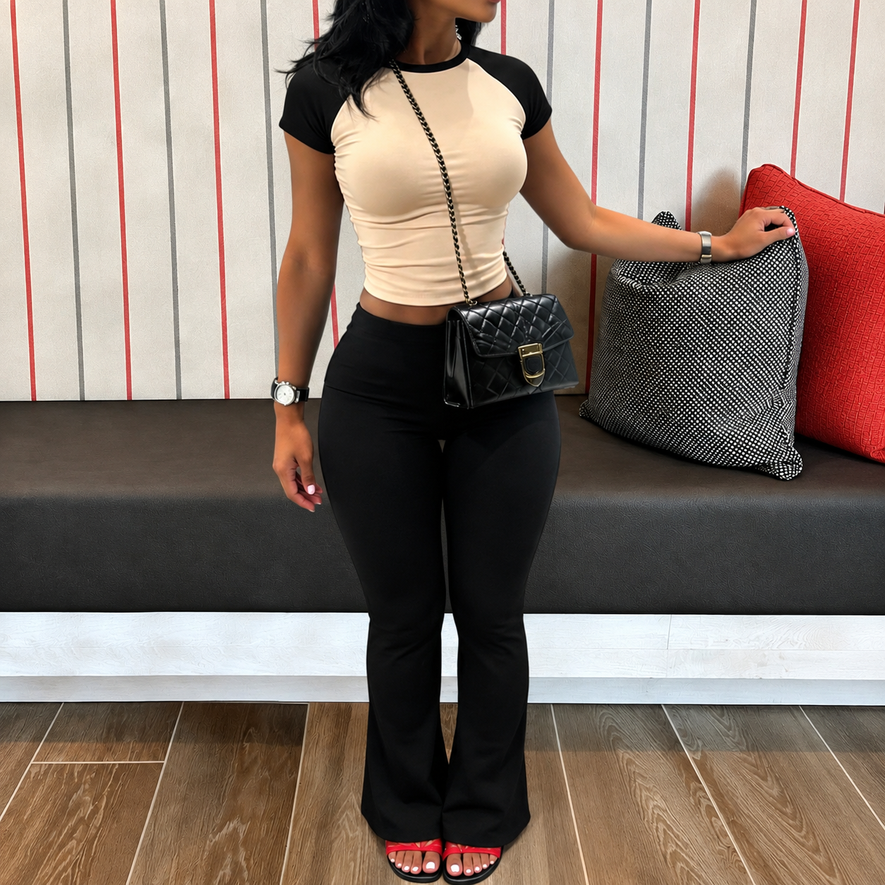 2 Piece Short Sleeve Top And Pant Set For Women