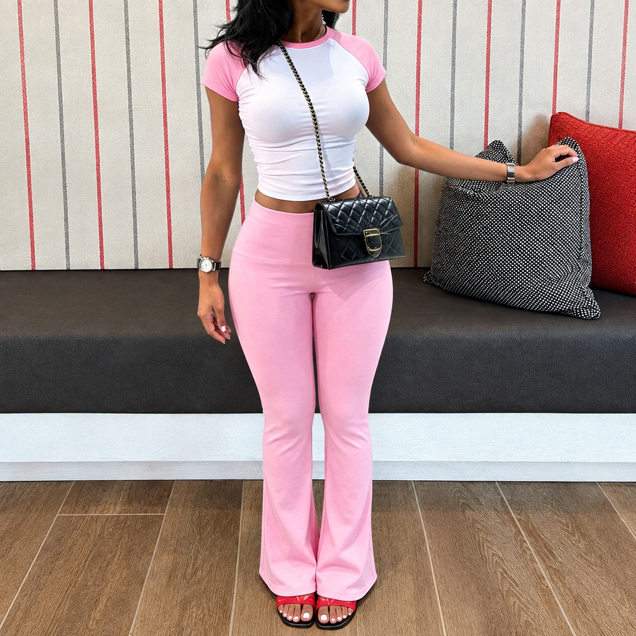 2 Piece Short Sleeve Top And Pant Set For Women