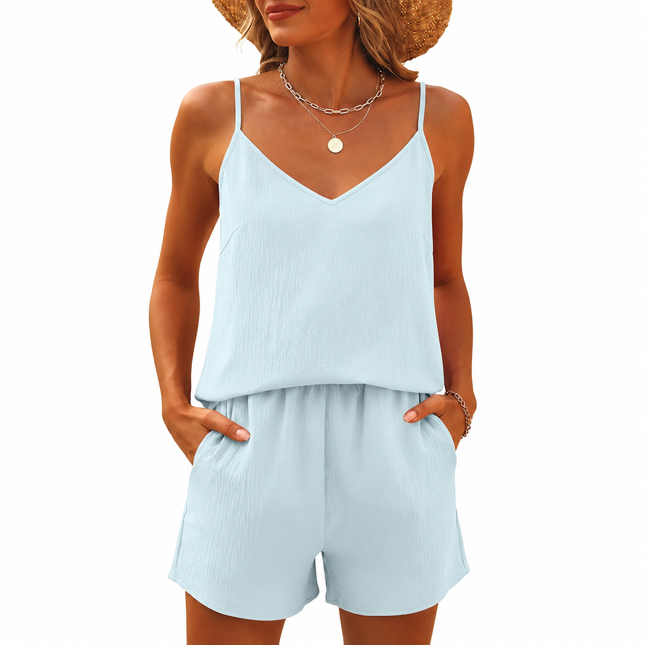 2 Piece Of Summer Wear Tank Top And Shorts Matching Lounge Set For Women