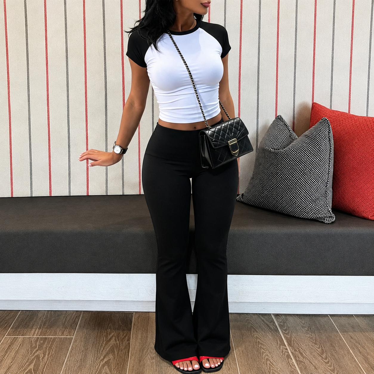 2 Piece Short Sleeve Top And Pant Set For Women