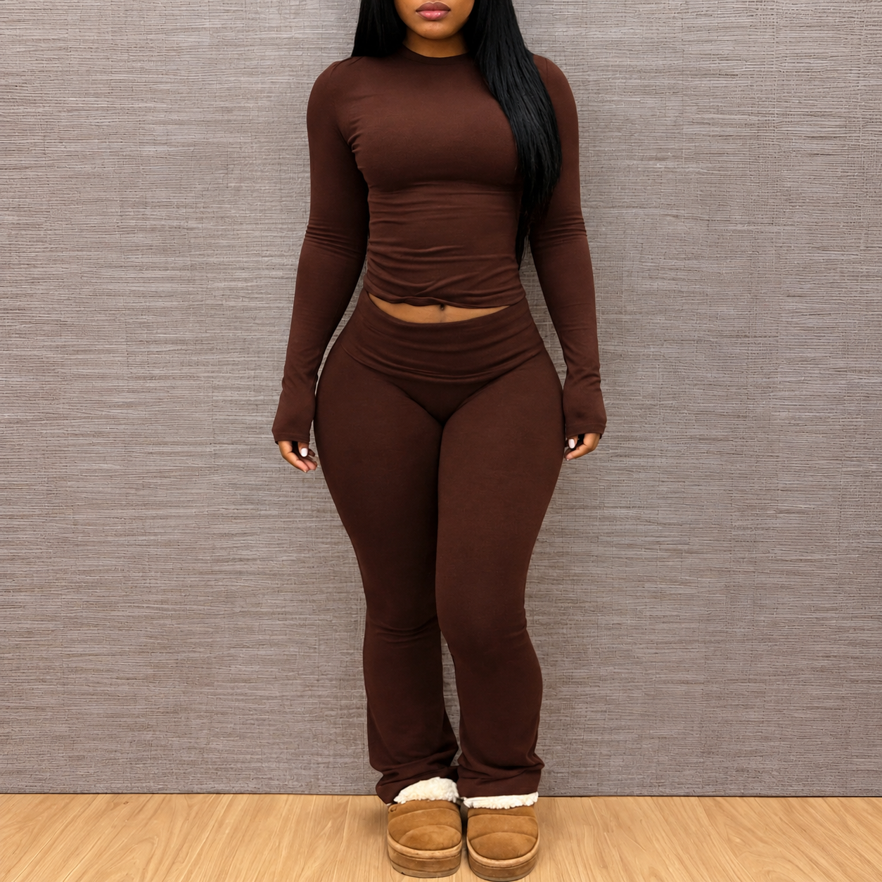2 Pieces Long Sleeve Top And Pants Set For Women