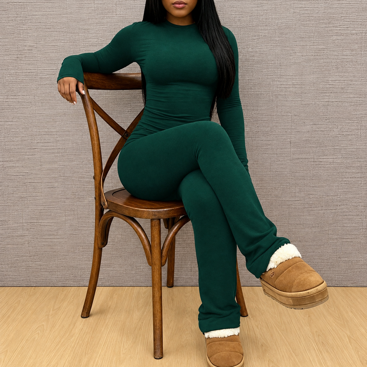 2 Pieces Long Sleeve Top And Pants Set For Women