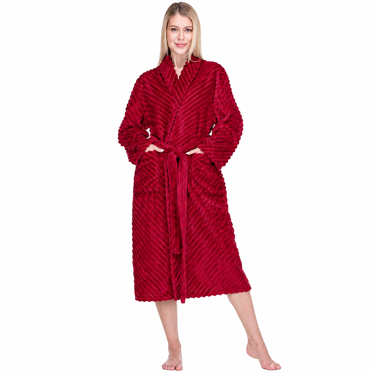 Ribbed Fleece Robe For Women