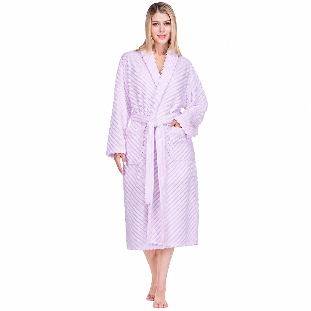 Ribbed Fleece Robe For Women