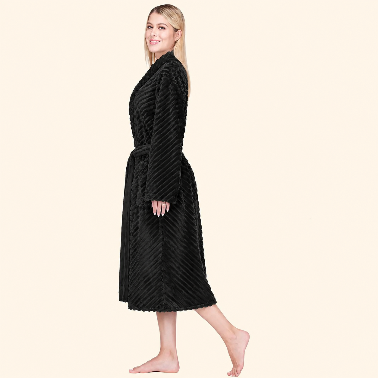 Ribbed Fleece Robe For Women