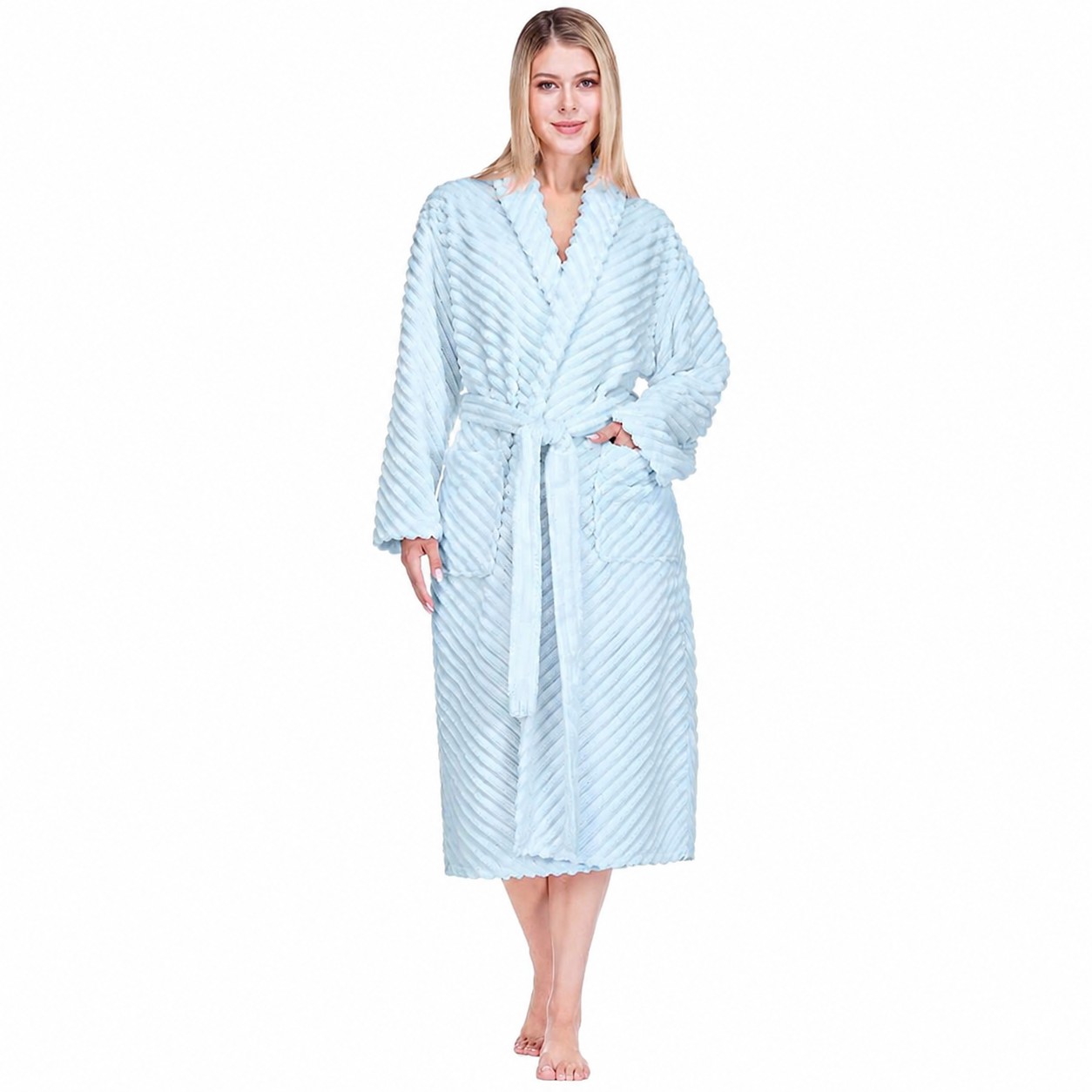 Ribbed Fleece Robe For Women