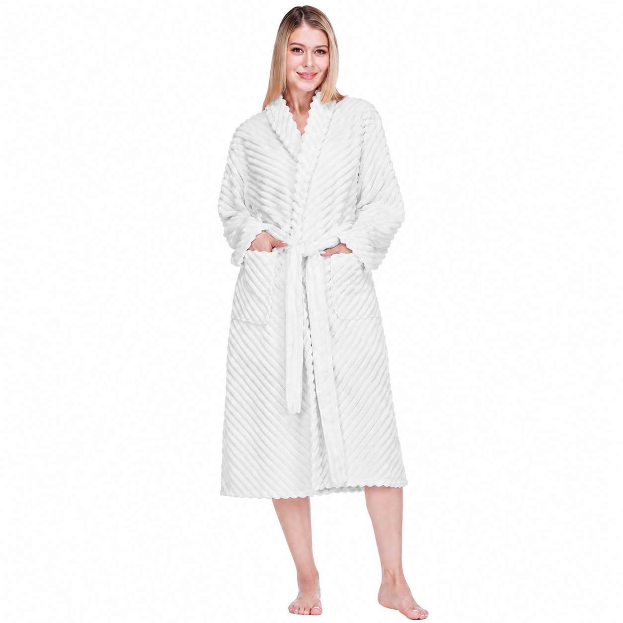 Ribbed Fleece Robe For Women