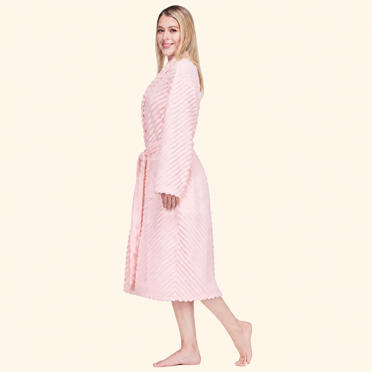 Ribbed Fleece Robe For Women